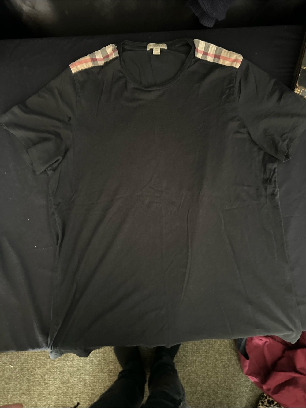 Burberry Black Short Sleeve Tee with Signature Check Shoulder Panels